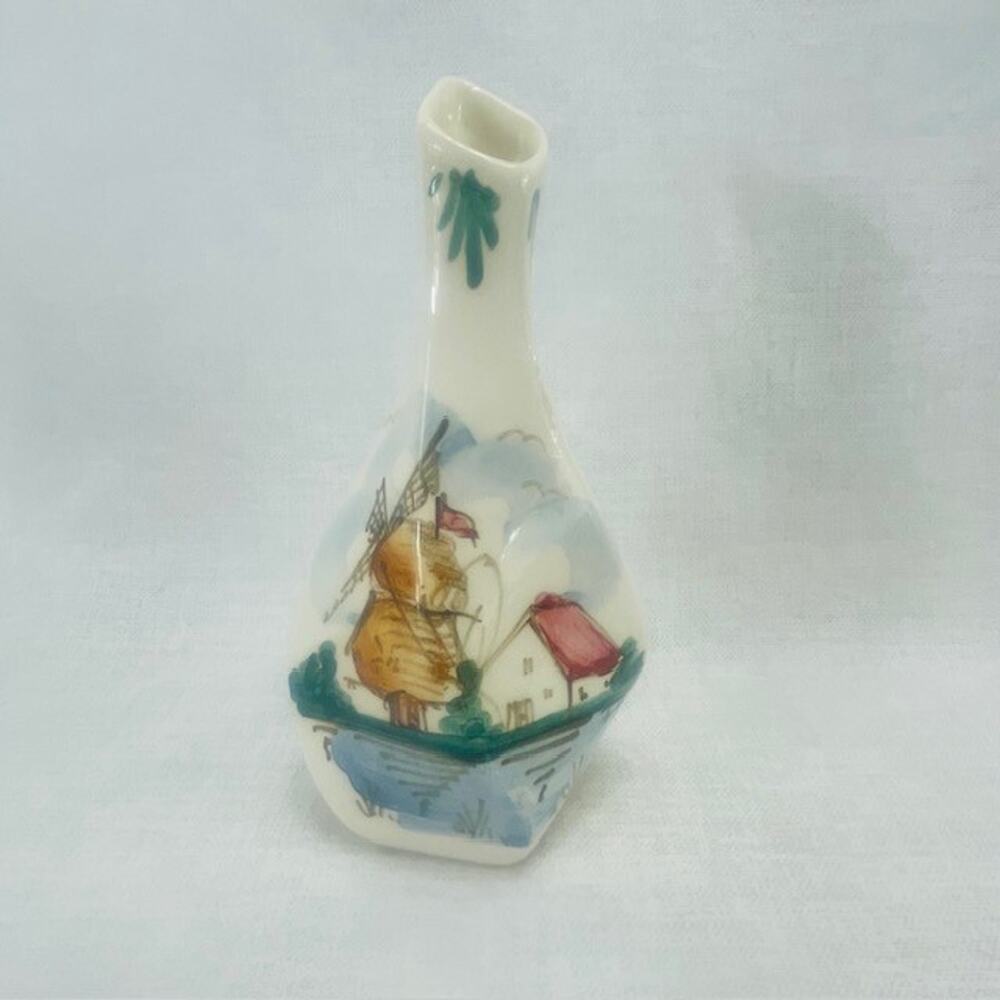 Minature Ceramic Vase Delft Hand Painted Holland USA Windmill - 5-1/4" Tall